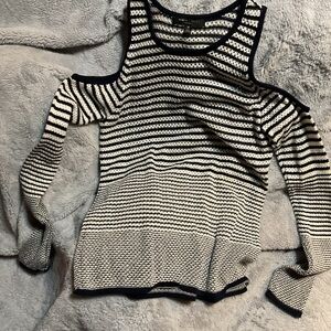 Romeo & Juliet Couture Blue and White Off-the-Shoulder Sweater